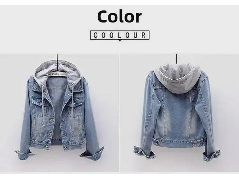 2024 Women's Slim Hooded Denim Jacket - Japanese & Korean Style, Long-Sleeved Short Spring & Autumn Coat