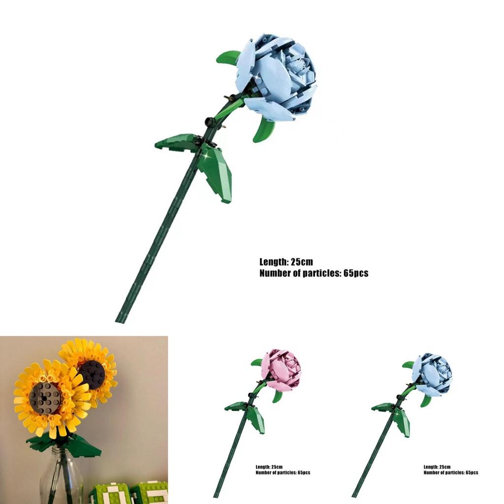 Rose Sunflower Tulip Building Blocks Toy Kids Gift Simulate Flowers Decor
