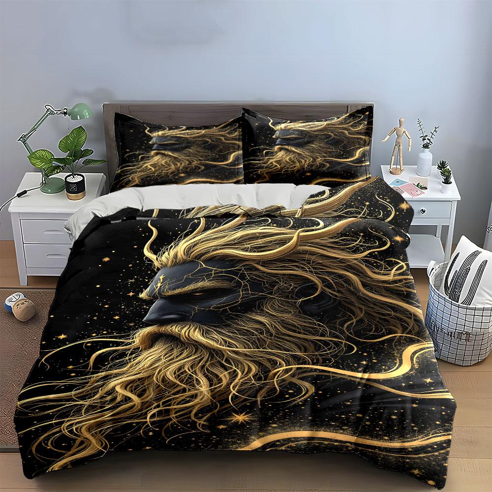 Golden celestial bearded face. Bedding sets Duvet cover sets Duvet covers Pillowcases(1 * Duvet Cover 2 * Pillowcases without duvet insert)