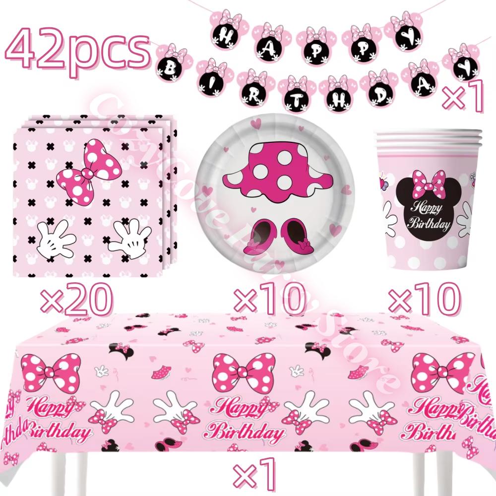 Minnie Mouse Birthday Party Supplies Pink Minnie Balloon Cup Plate Banner For Kids Girls Party Favor Gifts Baby Shower Decor