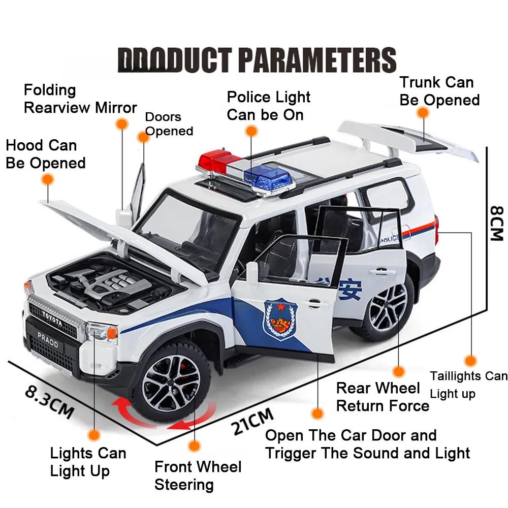 1:24 Scale SRT Hellcat Prado LC250 Police Car Model Toy Doors Opened Pull Back Light Music Miniature Vehicles Kids Boys Gifts