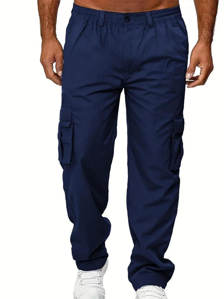 Men's Cargo Trousers Casual Multi-pocket Loose Straight Trousers Stretch-waist Spring Autumn Street Outdoor Sports Fitness Pants