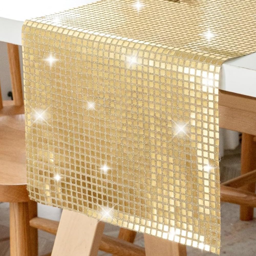 Gold Glitter Sequin Table Runner Disco Party Retro 70s 80s Theme Disco Ball Table Decorations Birthday Bachelorette Dance Parties Supplies,72 Inches Runner-Gold