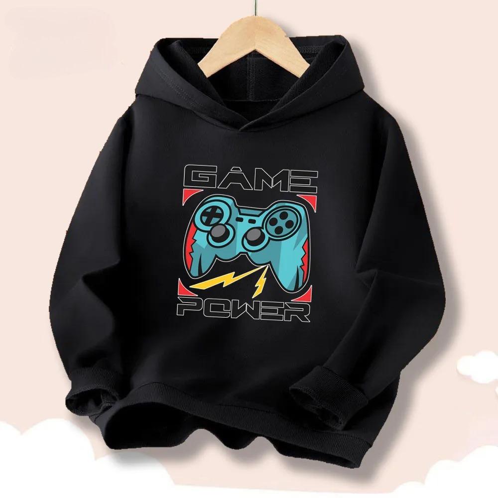 Game Pad Printed Pattern Children's Spring and Autumn Hooded Sweatshirt Outdoor Casual Fashion Warm Sweatshirt