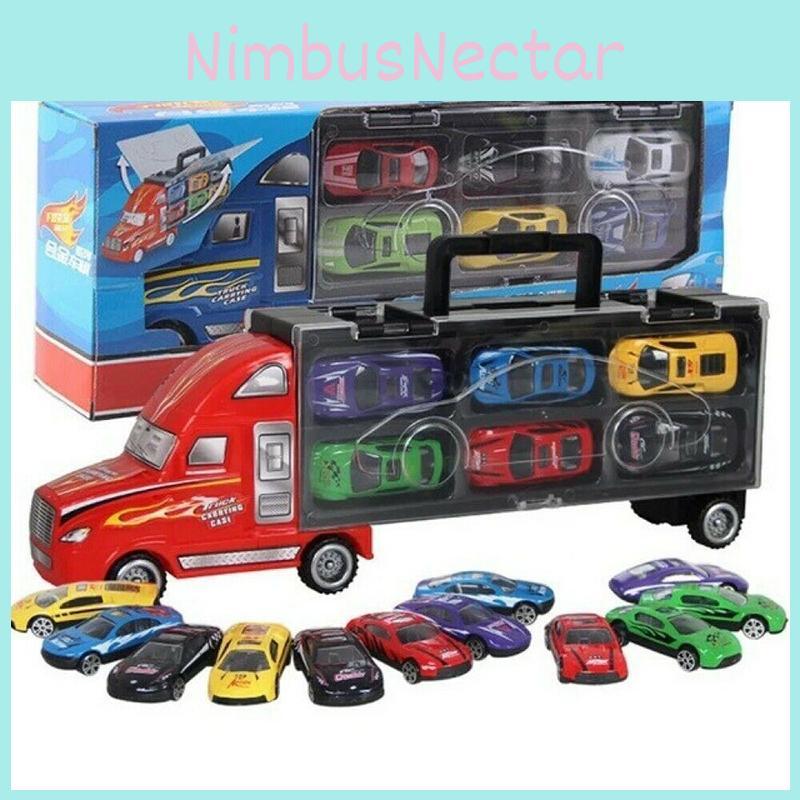 Durable Kids Vehicles Transport Car Carrier Semi Truck With 12 Mini Cars Gift Set