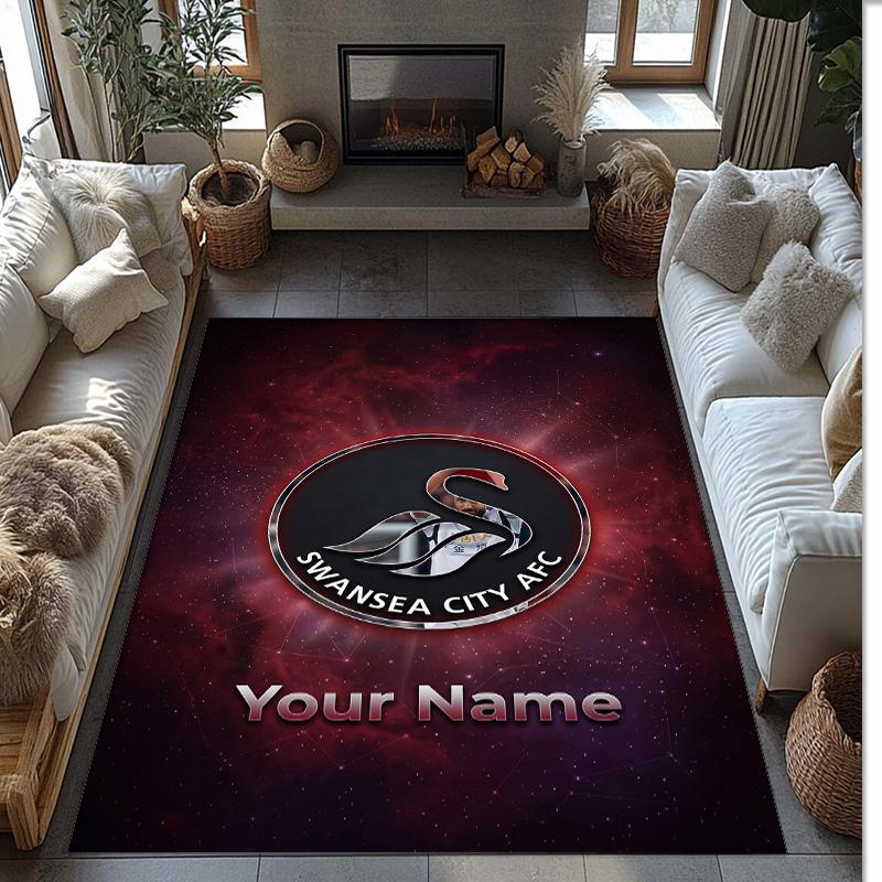 Swansea City FC Printed Crystal Velvet Rug Non‑Slip Crystal Velvet Carpet For Sofa Bedroom Indoor Home Decoration