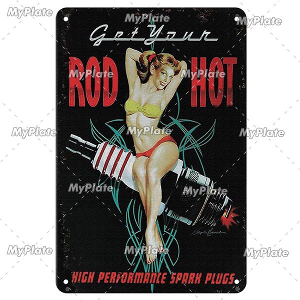 Motorcycle Garage Metal Sign Vintage Plaque Tin Sign Plate Wall Decor For Bar Man Cave Sign Pinup Girl Poster