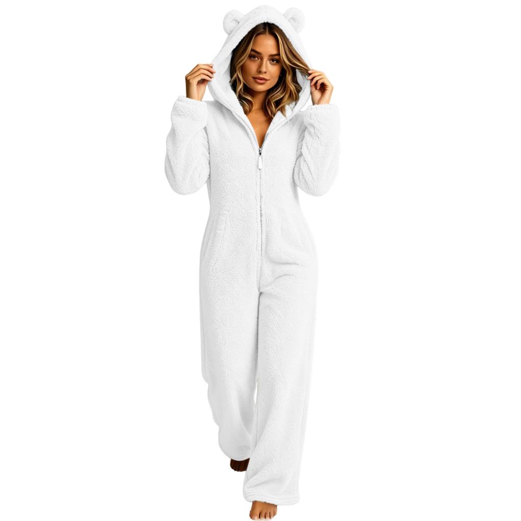 Women's Thick Hooded Zip-Up Sleepwear Pajama Jumpsuit