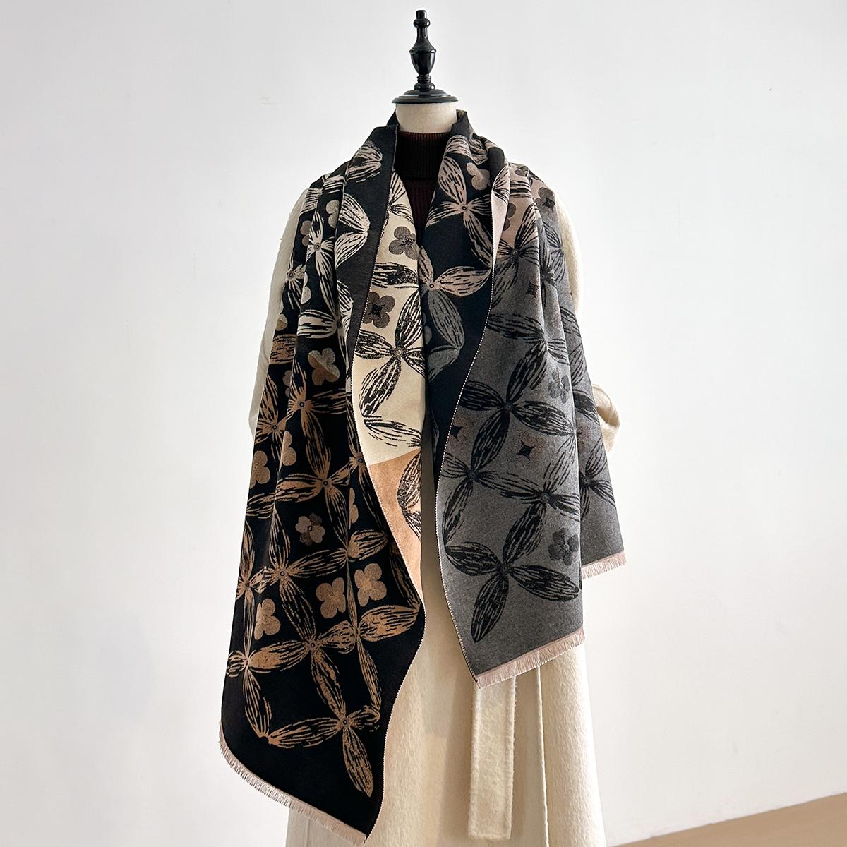 

Элегантная женская цветочная жаккардовая пашмина - Зимний плотный теплый двусторонний шарф-плед с кисточками, защита от холода и ветра