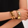 Hollow-out Stainless Steel Tiger Eye Open Bangle for Women, Pearl Bracelet, Titanium Steel Jewelry, Non-fading Accessory