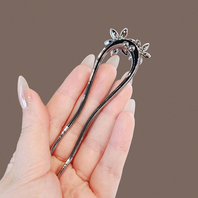 New Chinese Style High-end Water Diamond Flower Goddess Hairpin U-shaped Hairpin Daily Hair Tying Versatile Hair Accessories
