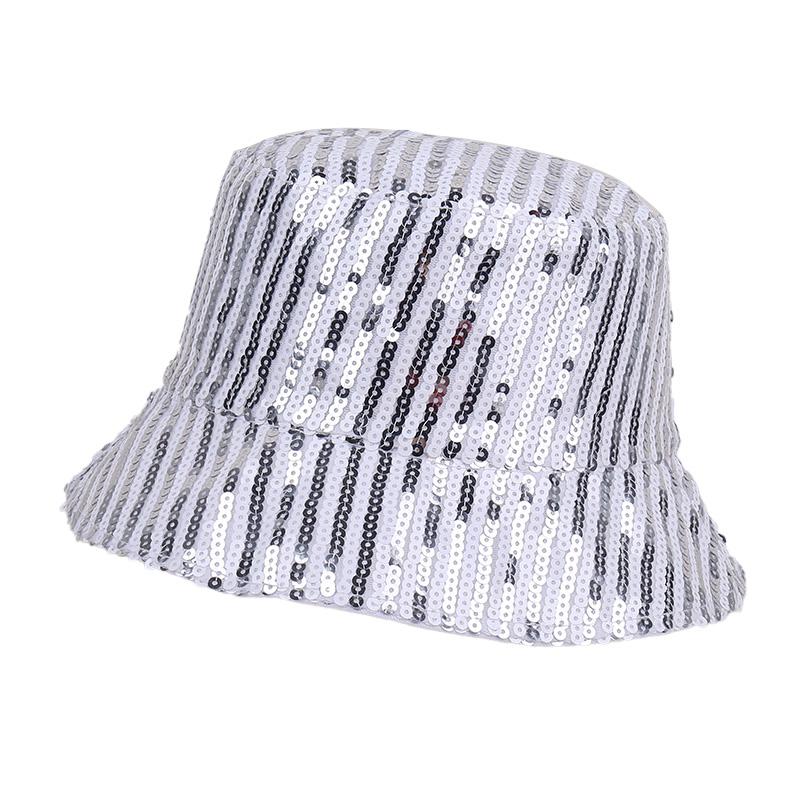 

Модная полосатая шляпа-рыбак с пайетками для детей, универсальная уличная шляпа от солнца, сценическое украшение Adult average size (56-58cm) серебряный