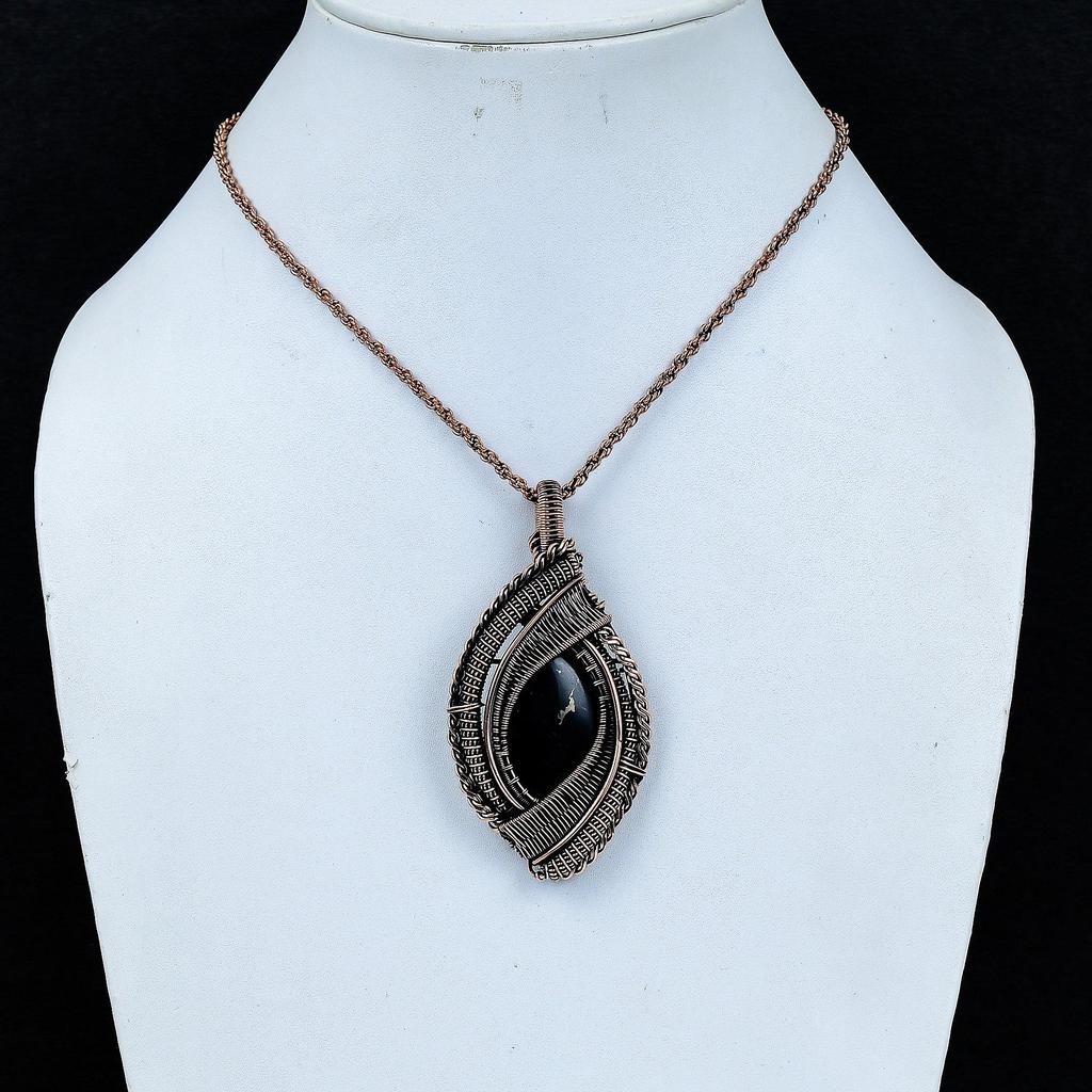 Shungite Pendant, Handmade Gemstone 999 Copper Wire Wrap Pendant Antique Jewelry, For Gift Copper Jewelry