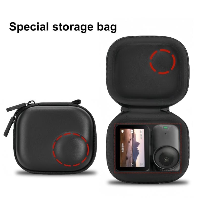 Portable Storage Bag for Sports Camera Featuring Waterproof Design Shockproof EVA Case and Attached Clip Carabiner