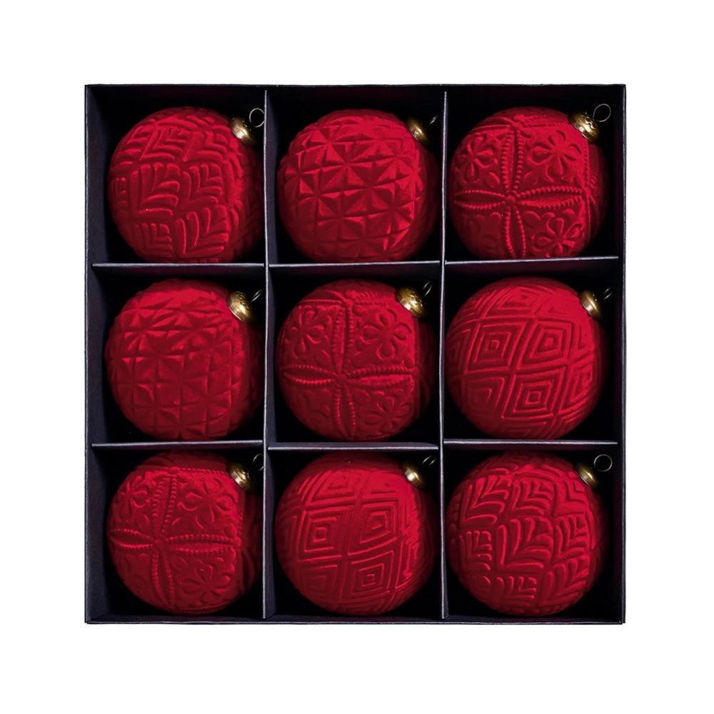 

9 шт. Винтажные рождественские подвесные шары Флокированные Подвеска на елку Рождественская елка красный
