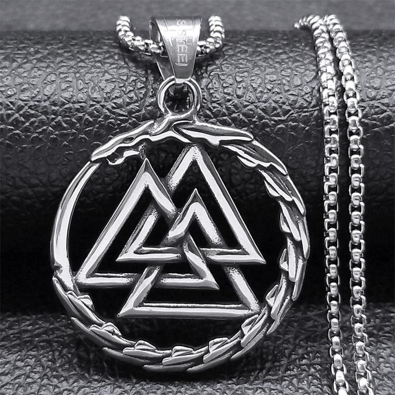 Viking Valknut Dragon Pendant Necklace for Women Men Stainless Steel Nordic Mythology Gothic Male Chain Biker Jewelry NZZ506S02