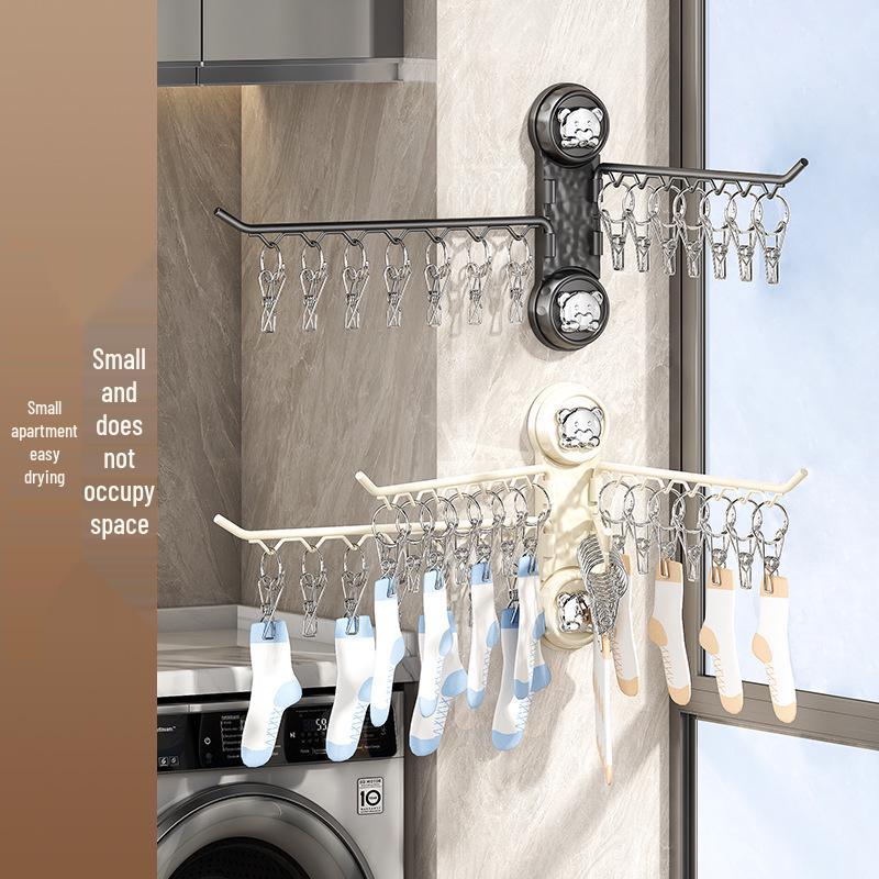 Rotating Multi-Clip Clothes Hanger for Socks & Underwear - No-Punching Design