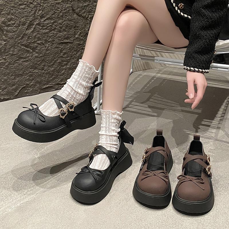 Fashion Spring New Designer Platform Loafers for Women Retro Double Buckle Casual Mary Jane Shoes Women Fashion Bow Leather Shoes Ladies