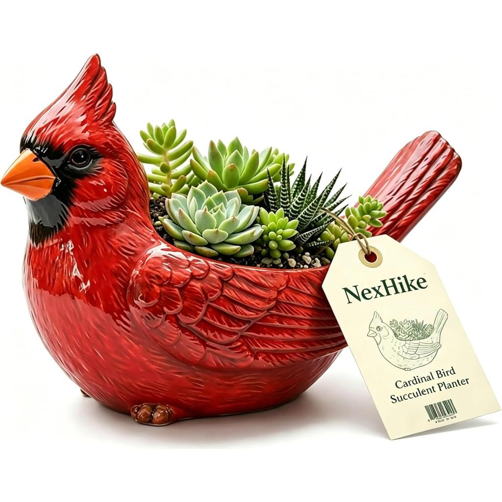 Cardinal Bird Succulent Planter,Red Resin Cardinal Flower Pot Decorative Indoor Outdoor Plant Pot for Succulents,Cute Animal Plant Pot Garden Desk
