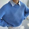 Women Pullover Sweater Round Neck Long Sleeve Elastic Fabric Knitting Tops Solid Color Loose Fit Sweater Tops