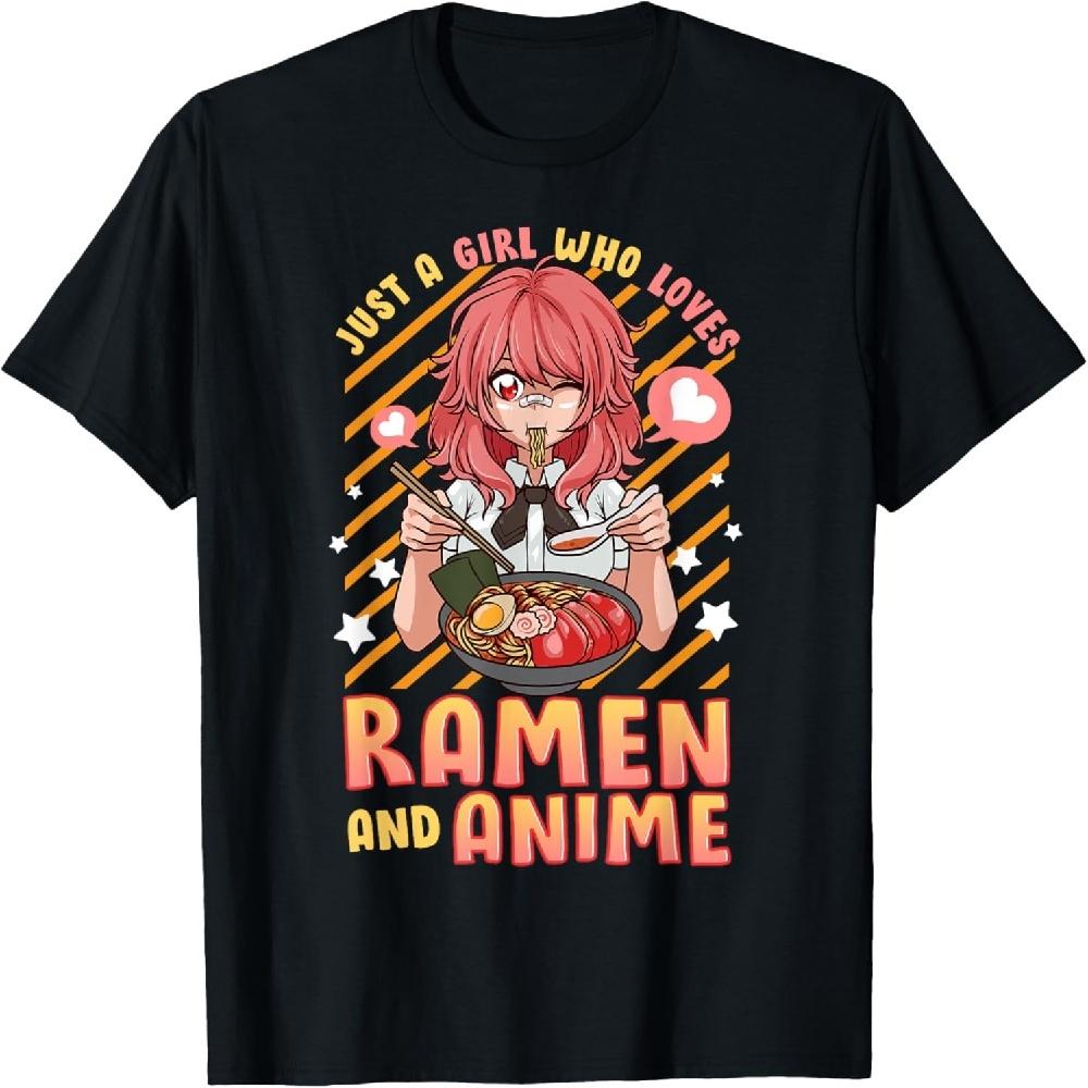 Just A Girl Who Loves Anime And Ramen Shirt Kawaii Japanese T-Shirt XXXXXL чёрный