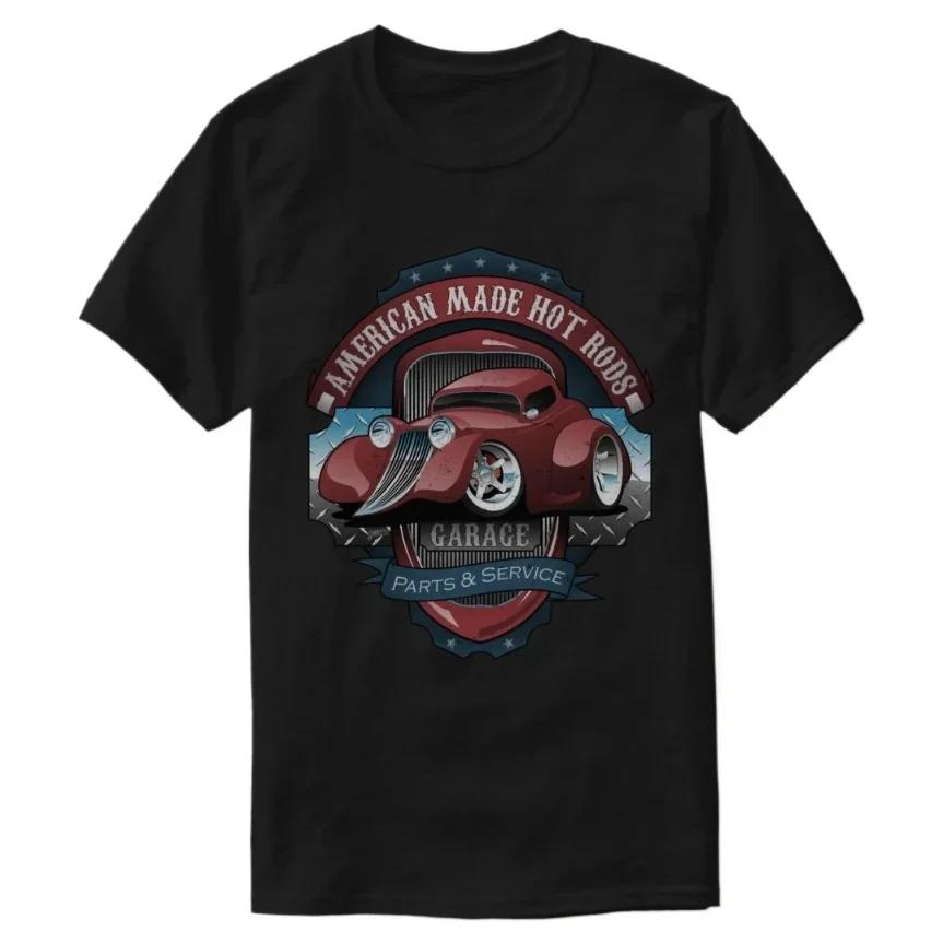 American Hot Rods Garage Vintage Car Sign Cartoon TShirt 100 Cotton ONeck Short Sleeve Summer Casual Mens Tshirt Size S3XL S