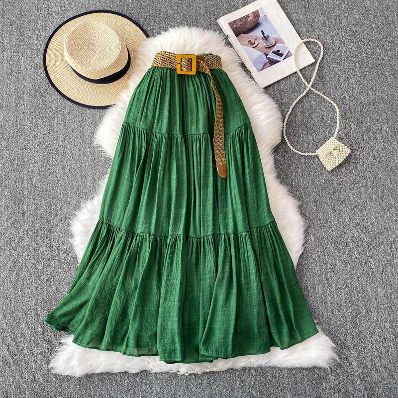 White Skirt Women clothes 2025 Summer Small Mid-Length Casual High Waist Slimming Big Hemline Puffy Cake Skirt
