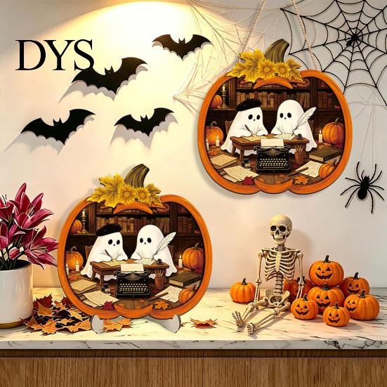 Durable Halloween Decorations Door Sign, Glowing Ghost Hanging Decor, Wooden LED Window Cool Patterned Ornaments Ornament for Party, Spooky