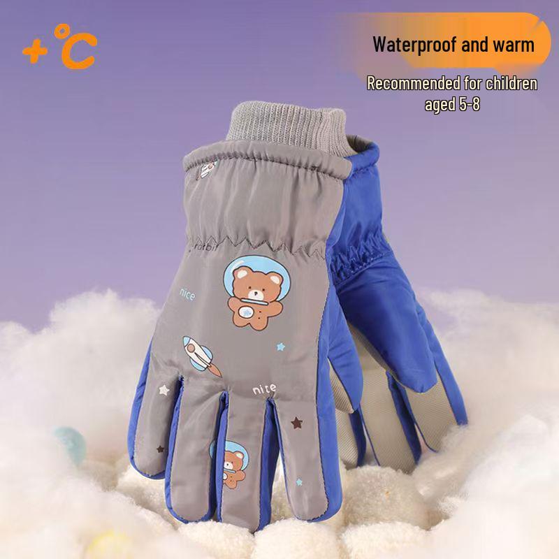 Kids' Cute Waterproof Winter Ski Gloves with Thick Velvet Lining, Warm for Boys & Girls