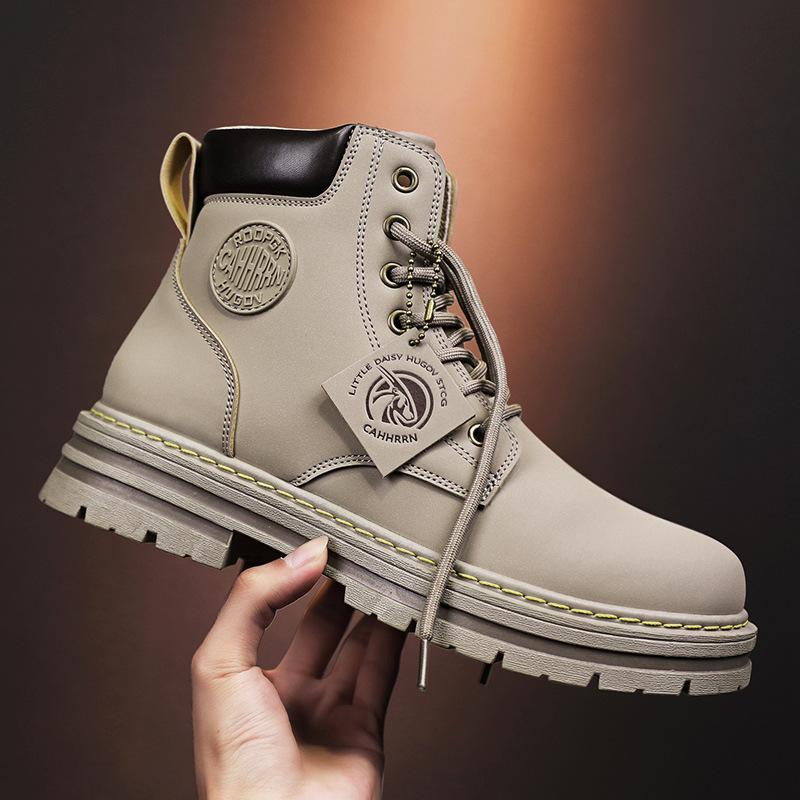 Martin boots spring high-top British style casual waterproof and non-slip shoes high-end locomotive leather boots