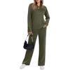 Women's Casual 2 Piece Athletic Set Color Long Sleeve Neck Sweatshirt and Wide Leg Pants with Elastic Waist
