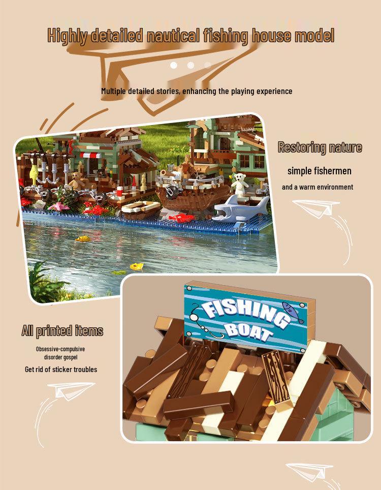 Seaside Boathouse Reconnaissance Nautical Fishing House Building Blocks, Compatible with Lego, Educational Toy & Gift