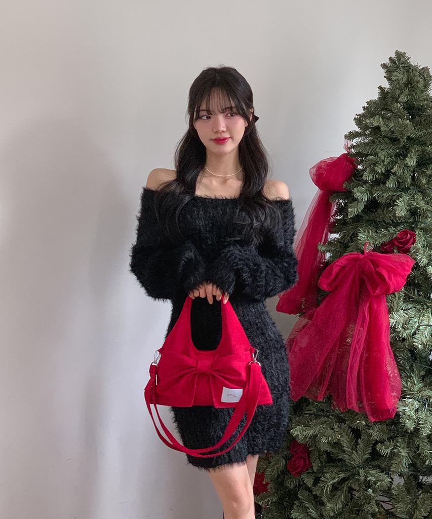 Atil Studio Velour Suede Mini Dewey Ribbon Shoulder & Crossbody Bag_[Wine]