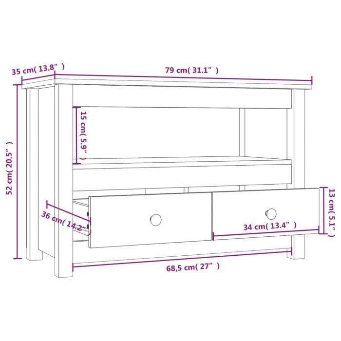 VidaXL Meuble TV Noir 79x35x52 cm Bois de pin massif 821501