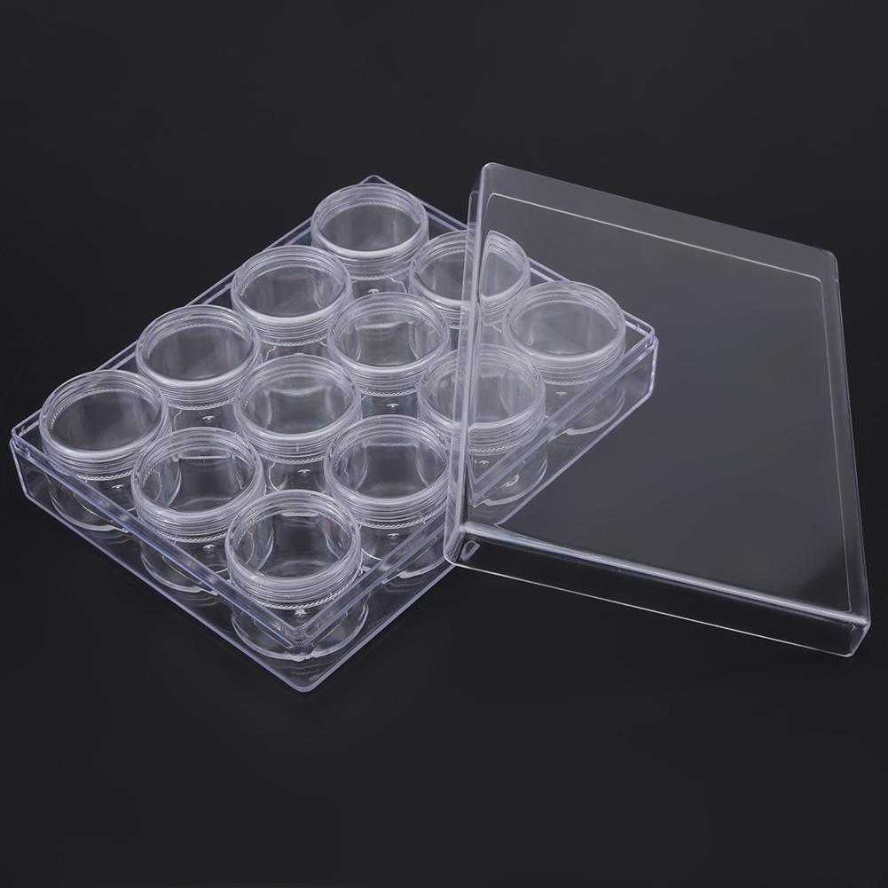 Rectangle Clear Plastic Jewelry Beads Storage Box W 12 Round Bottle Container Tiny Jars (15g)