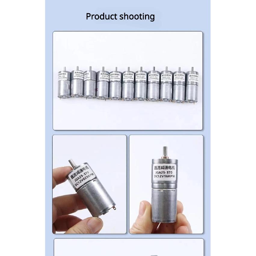 מנוע גיר מיניאטורי JGA25-370 מנוע DC 12V 24V מנוע גיר חשמלי מומנט גבוה 12/27/58/128/169/282/625/1364 סל"ד