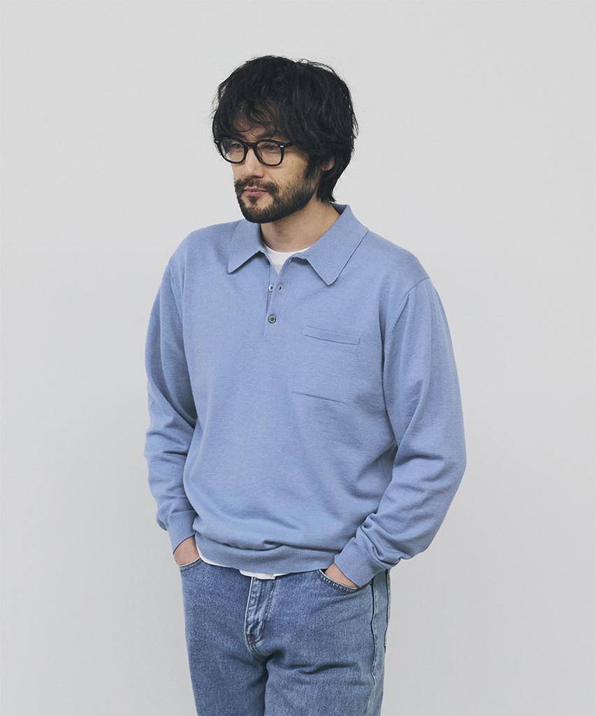 Geonjiulleunseu Cashmere Blend Pocket Collar Knit - Dusty Blue