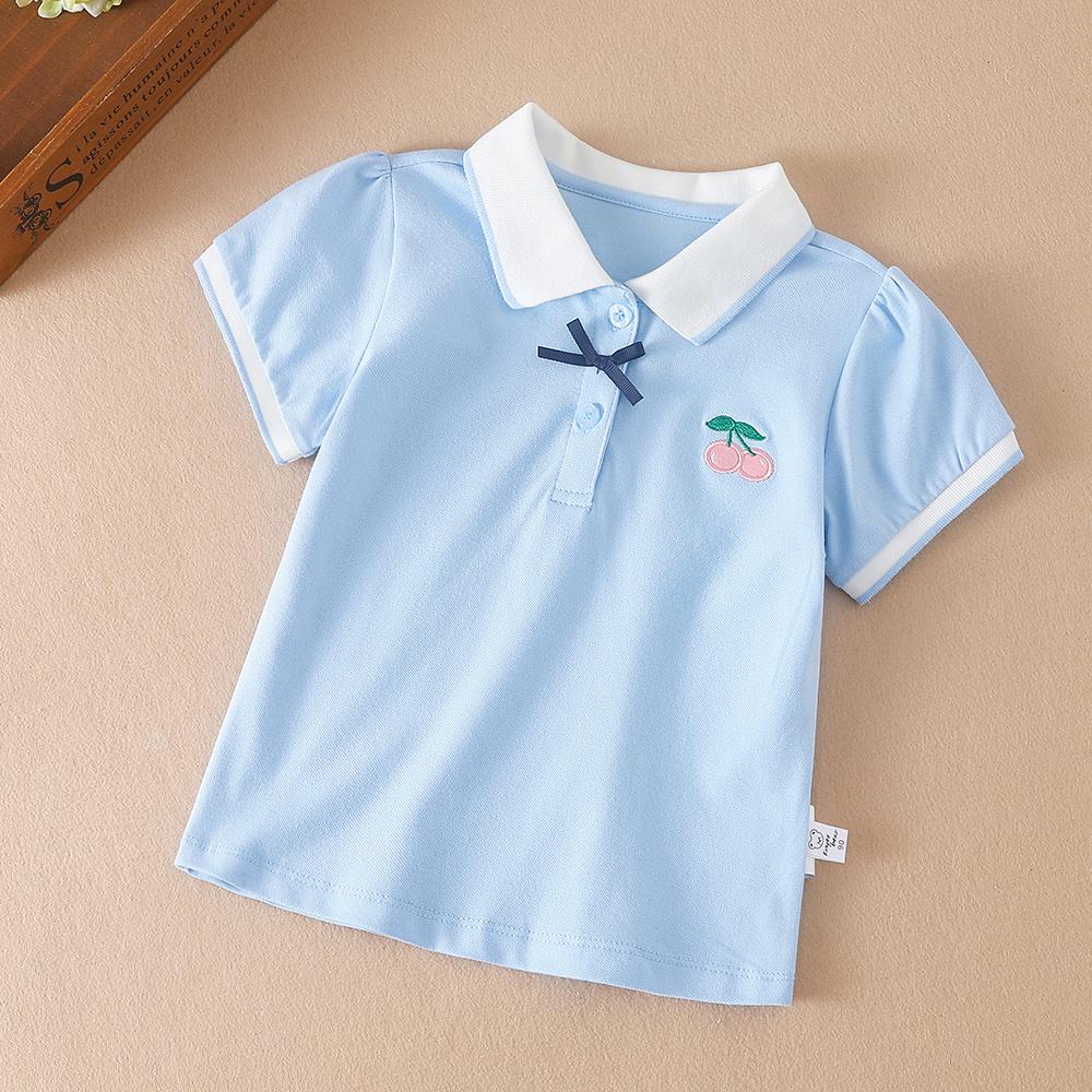 

Рубашки поло для девочек, летние футболки с короткими рукавами для маленьких девочек, хлопковая одежда, детские вышитые рубашки 2T-6T 130 синий