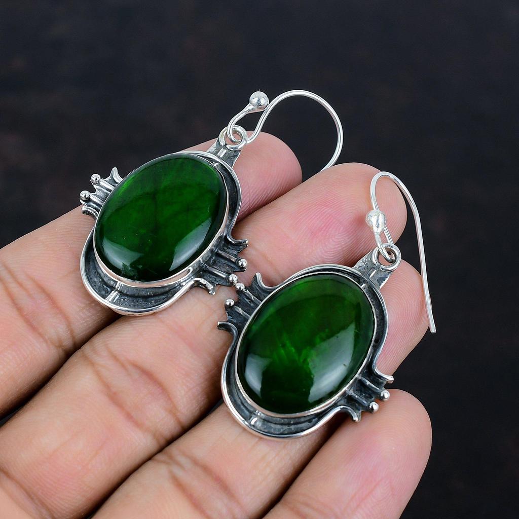 Náušnice z labradoritu zeleného ohně Náušnice ze stříbra 925 Náušnice z ryzího stříbra Ručně vyráběné šperky Dárek pro ni Visací náušnice Náušnice z rodného kamene