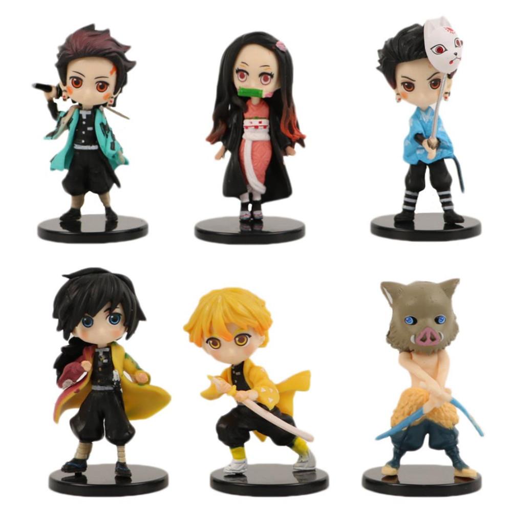 1/6pcs Anime Figure Demon Slayer Q Posket  Kimetsu No Yaiba Doll Tanjiro Nezuko Zenitsu Kawaii model PVC Toy desktop decoration