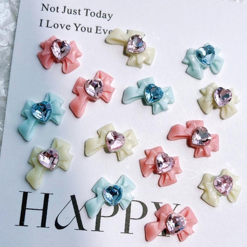 Resin Bow Nail Charm 3D Nail Charms Rhinestone Nail Art Nail Decoration Korean Style Bowknot Design for Women