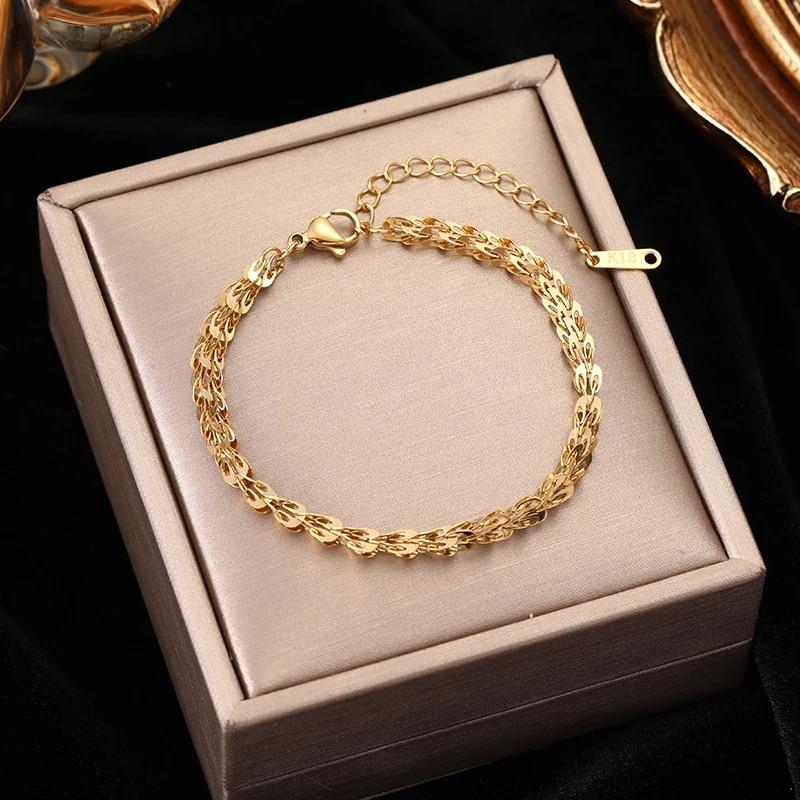 EILIECK 316L Edelstahl Gold Farbe Armband für Frauen Einfache Stil Link Kette Armreif Trendy Mode Lichtecht Schmuck Geschenk