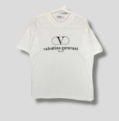 Vintage Valentino Garavani sportlogotyp t-shirt designer preppy avslappnad outfit t-shirt vit Medium