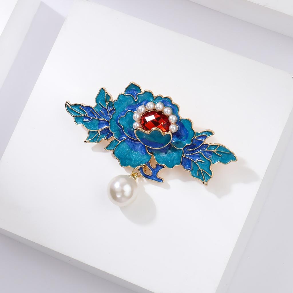 Guochao Pionbrosch Avancerad Känsla Personlighet Temperament Blå Brosch Hanfu Cheongsam Utsökta Accessoarer