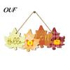Holiday Hanging Welcome Plaque Autumn Sign with Rope for Front Door, Rustic Maple Leaf Shape Wood Thanksgiving Home Wall Art Decor Pumpkin And