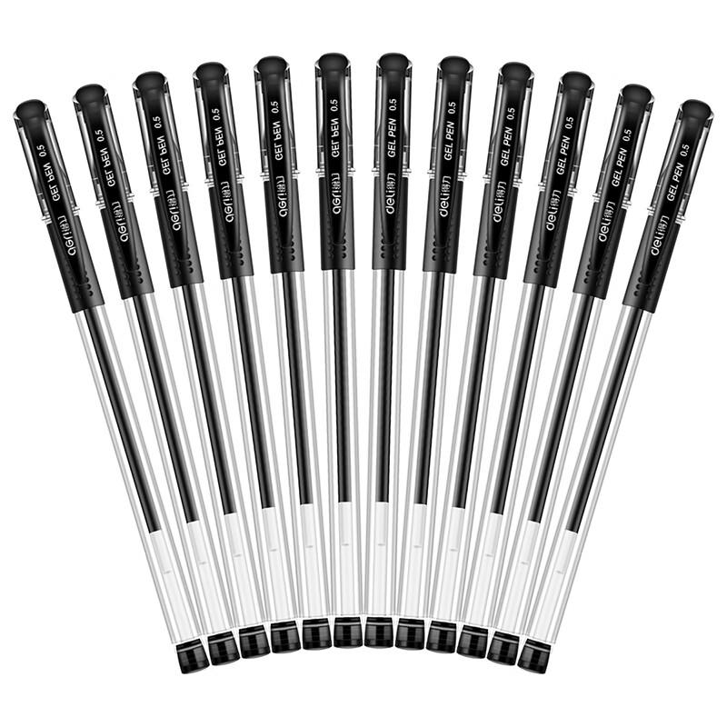 Deli 0.5mm Black Bullet Tip Gel Pen (12-Pack)