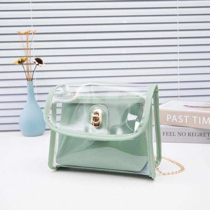 

Transparent printed chain lock small square bag new trend niche women s bag зелёный