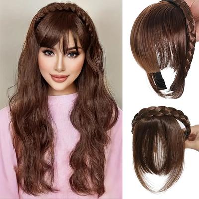 Synthetic Bangs with Double Braid Design Extension Natural Looking Hair For Women Daily Wear And Special Occasions