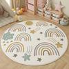 Educational Round Kids Rugs Alphabet Animal Design Rainbow Pattern Colorful Learning Carpets for Childrens Room Decor