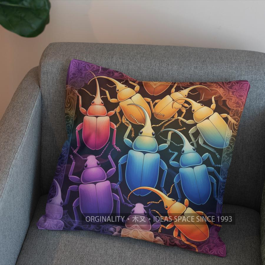 2D Colorful Beetles Pattern Decorative Pillow Cover Pattern Cushion Cover Suitable For Sofa Bedroom Car Pillow Cover